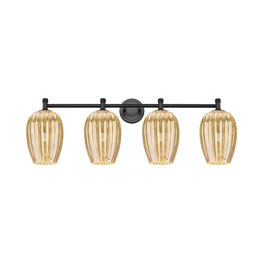 Innovations Preston Flute 36.75in 4-Light Bath Vanity Light | Industrial Matte Black and Mercury Glass | Bathroom & Powder | Model 434-4W-BK-G457-6ME