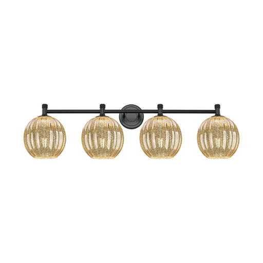 Innovations Preston Globe 38in 4-Light Bath Vanity | Industrial Matte Black and Mercury Glass | Bathroom Vanity | Model 434-4W-BK-G458-7ME