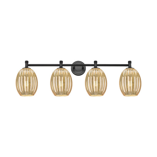 Innovations Preston Bulb 37in 4-Light Bath Vanity | Industrial Matte Black and Mercury Glass | Bathroom Vanity | Model 434-4W-BK-G459-6ME