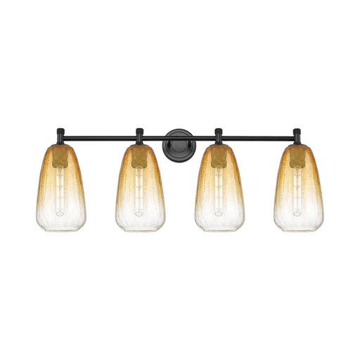 Innovations Brookhaven Almond 37in 4-Light Bath Vanity | Industrial Matte Black and Amber Glass | Bathroom Vanity | Model 434-4W-BK-G480-6AM