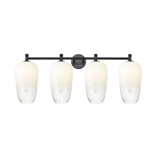 Innovations Brookhaven Flute 37in 4-Light Bath Vanity | Industrial Matte Black and Opal Glass | Bathroom & Powder Room | Model 434-4W-BK-G484-7OP