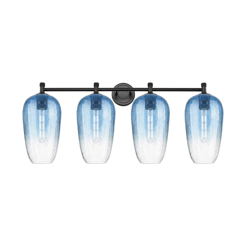 Innovations Brookhaven Flute 37.5in 4-Light Bath Vanity | Industrial Matte Black and Sapphire Blue Glass | Bathroom Vanity | Model 434-4W-BK-G484-7SB
