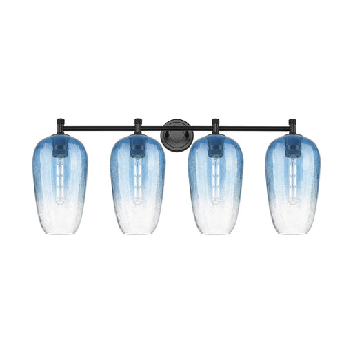 Innovations Brookhaven Flute 37.5in 4-Light Bath Vanity | Industrial Matte Black and Sapphire Blue Glass | Bathroom Vanity | Model 434-4W-BK-G484-7SB
