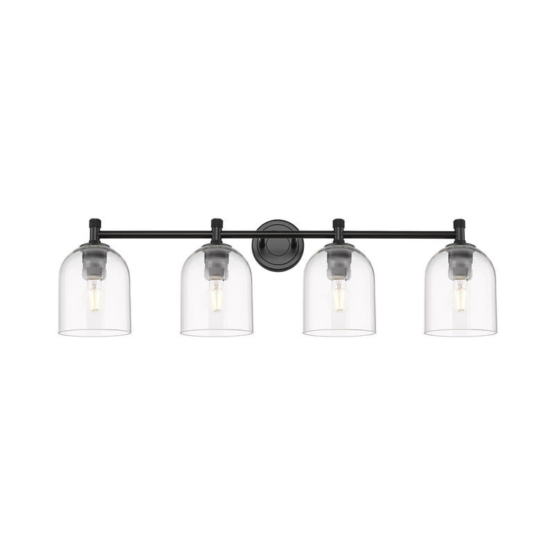 Innovations Bella 36in 4-Light Bath Vanity | Industrial Matte Black and Clear Glass | Bathroom Vanity Light | Model 434-4W-BK-G558-6CL