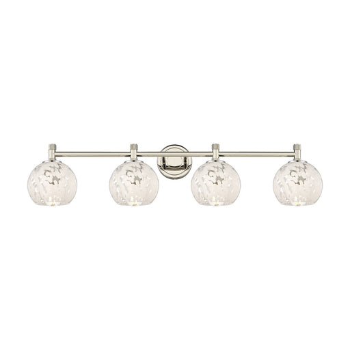 Innovations White Mouchette 36in 4-Light Bath Vanity | Industrial Polished Nickel and White Glass | Bathroom & Powder | Model 434-4W-PN-G1216-6WM