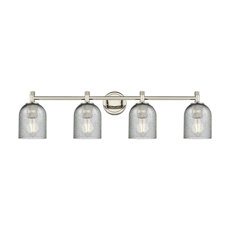 Innovations Caledonia 35.5in 4-Light Bath Vanity Light | Industrial Polished Nickel and Charcoal Glass | Bathroom Vanity | Model 434-4W-PN-G257