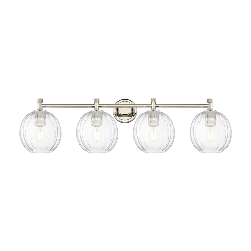 Innovations Preston Globe 38in 4-Light Bath Vanity | Industrial Polished Nickel and Clear Glass | Bathroom Vanity | Model 434-4W-PN-G458-7CL