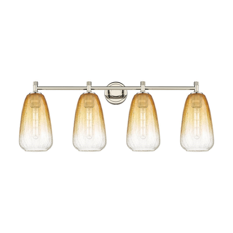 Innovations Brookhaven Almond 37in 4-Light Bath Vanity | Industrial Polished Nickel and Amber Glass | Bathroom Vanity | Model 434-4W-PN-G480-6AM