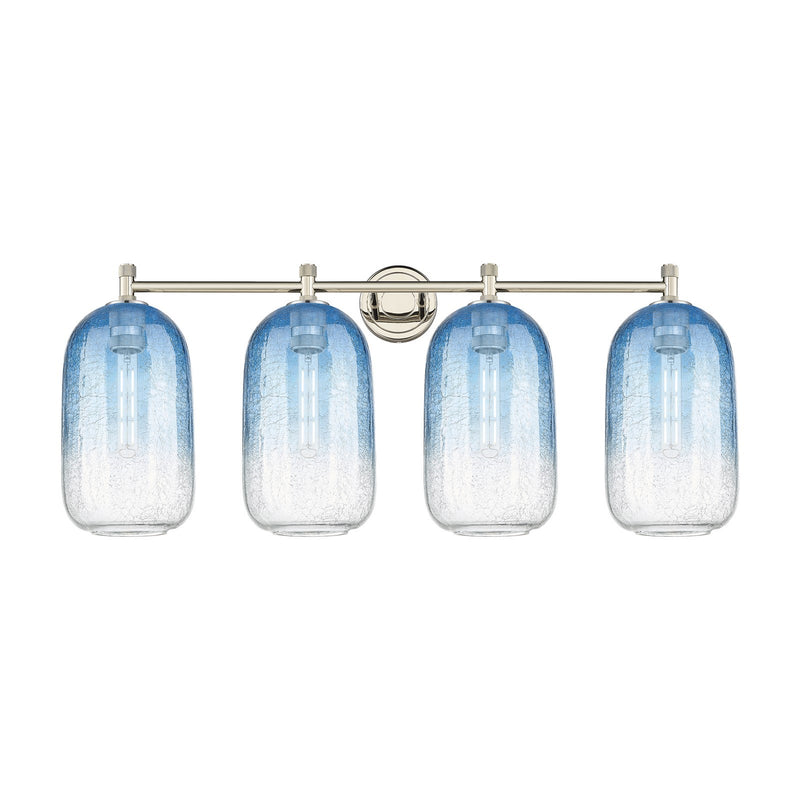 Innovations Brookhaven Cloche 37.5in 4-Light Bath Vanity Light | Industrial Polished Nickel and Sapphire Blue Glass | Model 434-4W-PN-G482-7SB