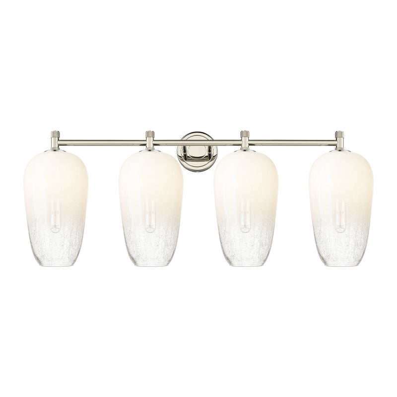 Innovations Brookhaven Flute 37.5in 4-Light Bath Vanity Light | Industrial Polished Nickel and Opal Glass | Bathroom | Model 434-4W-PN-G484-7OP