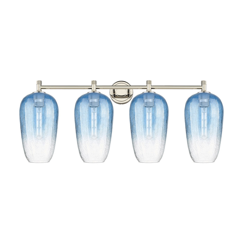 Innovations Brookhaven Flute 37.5in 4-Light Bath Vanity Light | Industrial Polished Nickel and Sapphire Blue Glass | Model 434-4W-PN-G484-7SB