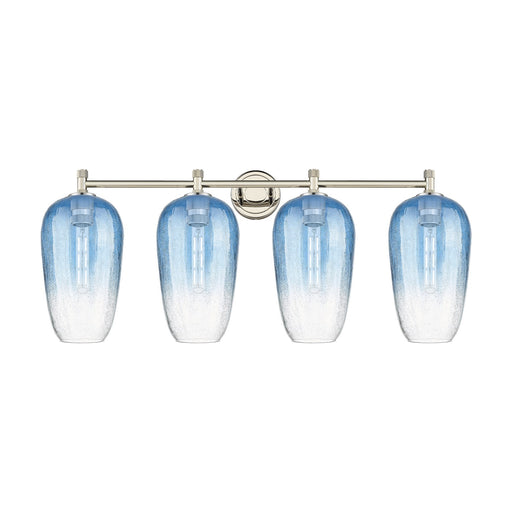 Innovations Brookhaven Flute 37.5in 4-Light Bath Vanity Light | Industrial Polished Nickel and Sapphire Blue Glass | Model 434-4W-PN-G484-7SB
