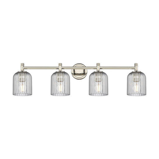 Innovations Crown Point 35in 4-Light Bath Vanity Light | Industrial Polished Nickel and Light Smoke Glass | Bathroom | Model 434-4W-PN-G559-5SM