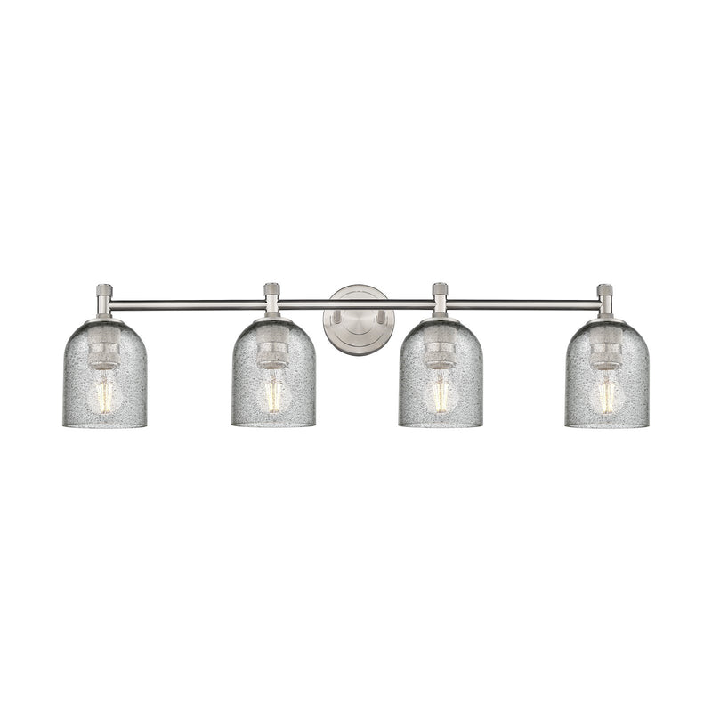Innovations Caledonia 35.5in 4-Light Bath Vanity Light | Industrial Satin Nickel and Charcoal Glass | Bathroom & Vanity | Model 434-4W-SN-G257
