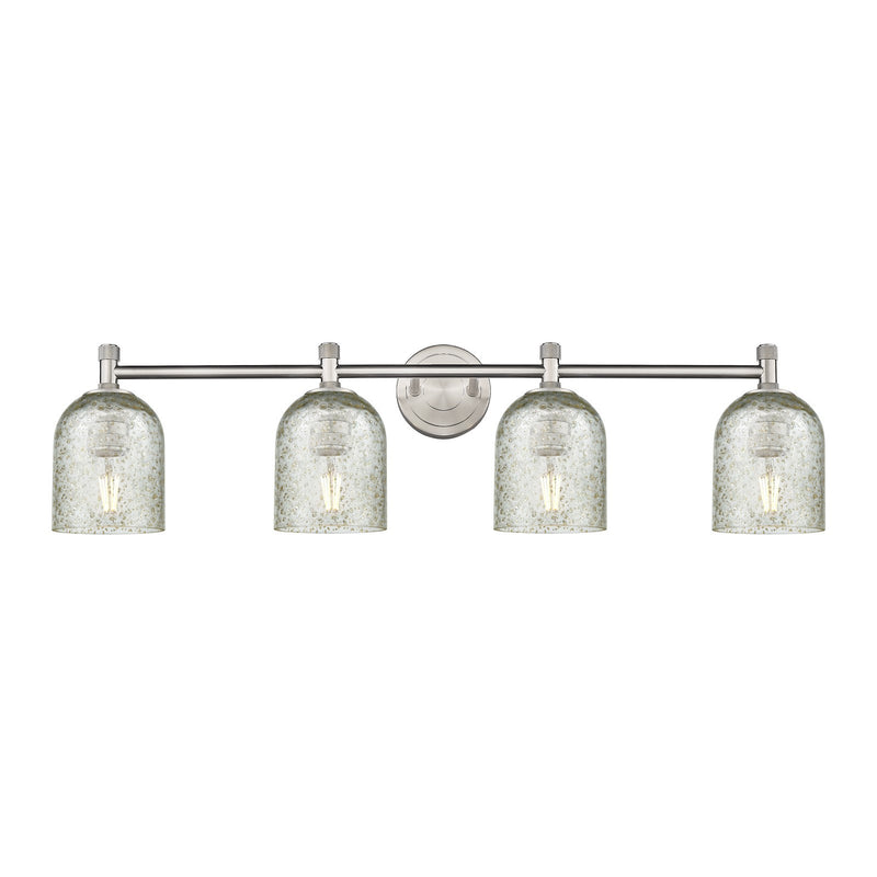 Innovations Caledonia 35.5in 4-Light Bath Vanity Light | Industrial Satin Nickel and Mica Glass | Bathroom & Vanity | Model 434-4W-SN-G259