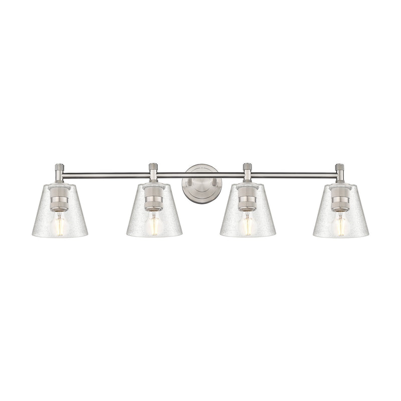 Innovations Caton 36in 4-Light Bath Vanity Light | Industrial Satin Nickel and Frosted Glass | Bathroom Vanity | Model 434-4W-SN-G454