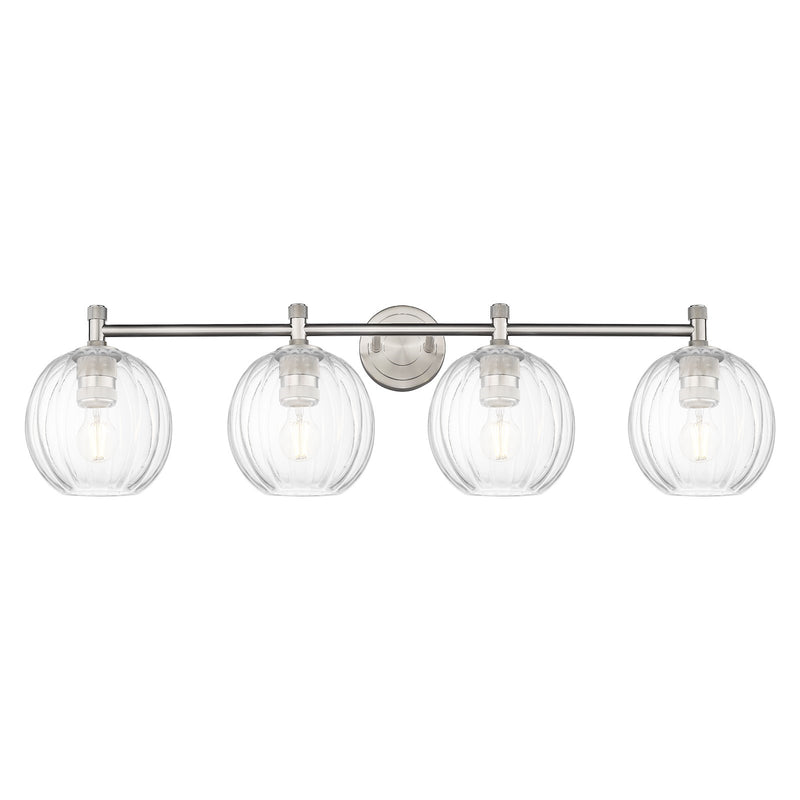 Innovations Preston Globe 37in 4-Light Bath Vanity Light | Industrial Satin Nickel and Clear Glass | Bathroom Vanity | Model 434-4W-SN-G458-7CL