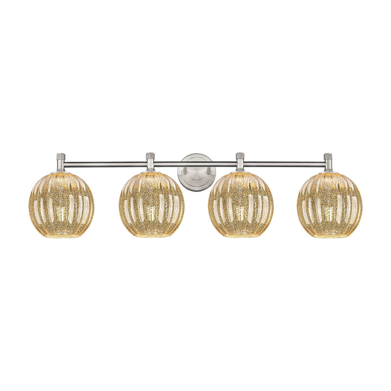 Innovations Preston Globe 37in 4-Light Bath Vanity Light | Industrial Satin Nickel and Mercury Glass | Bathroom Vanity | Model 434-4W-SN-G458-7ME