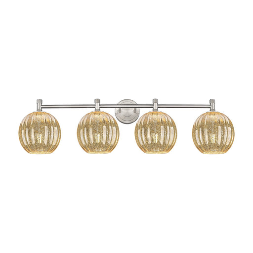 Innovations Preston Globe 37in 4-Light Bath Vanity Light | Industrial Satin Nickel and Mercury Glass | Bathroom Vanity | Model 434-4W-SN-G458-7ME