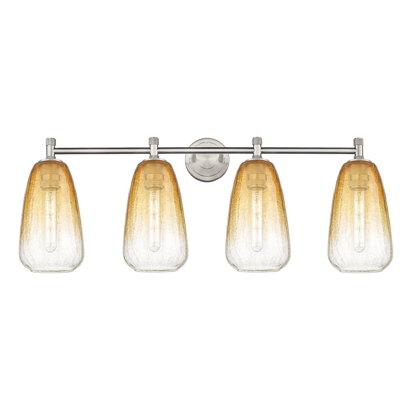 Innovations Brookhaven Almond 37in 4-Light Bath Vanity | Industrial Satin Nickel and Amber Glass | Bathroom Vanity | Model 434-4W-SN-G480-6AM
