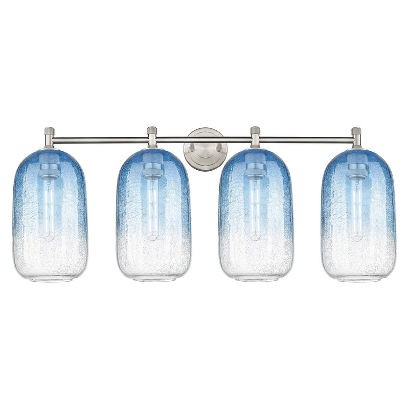 Innovations Brookhaven Cloche 38in 4-Light Bath Vanity | Industrial Satin Nickel and Sapphire Blue Glass | Bathroom Vanity | Model 434-4W-SN-G482-7SB