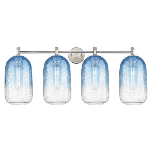 Innovations Brookhaven Cloche 38in 4-Light Bath Vanity | Industrial Satin Nickel and Sapphire Blue Glass | Bathroom Vanity | Model 434-4W-SN-G482-7SB