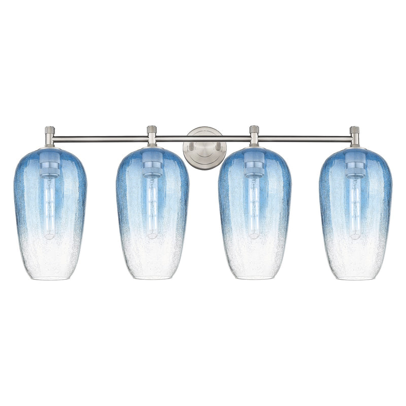 Innovations Brookhaven Flute 37.5in 4-Light Bath Vanity | Industrial Satin Nickel and Sapphire Blue Glass | Bathroom | Model 434-4W-SN-G484-7SB