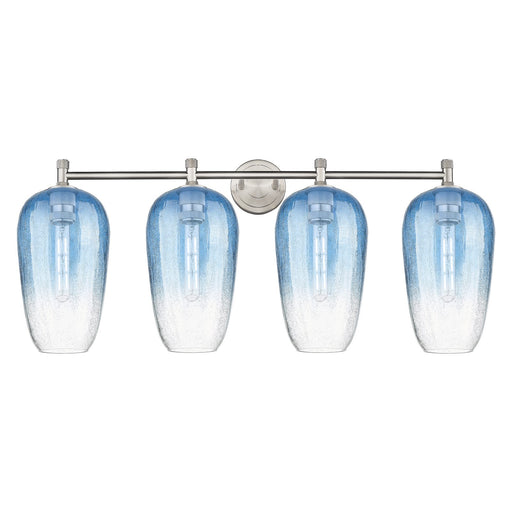 Innovations Brookhaven Flute 37.5in 4-Light Bath Vanity | Industrial Satin Nickel and Sapphire Blue Glass | Bathroom | Model 434-4W-SN-G484-7SB