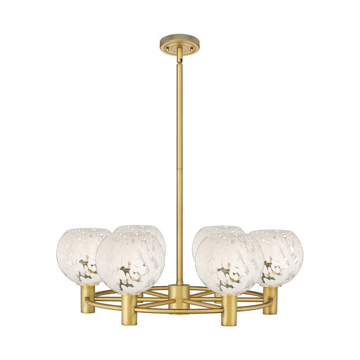 Innovations White Mouchette 26in 6-Light Chandelier | Industrial Brushed Brass and White Mouchette Glass | Kitchen | Model 434-6CR-BB-G1216-6WM
