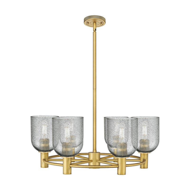 Innovations Caledonia 25in 6-Light Chandelier | Industrial Brushed Brass and Charcoal Glass | Kitchen Island & Dining Room | Model 434-6CR-BB-G257
