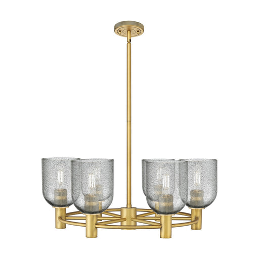 Innovations Caledonia 25in 6-Light Chandelier | Industrial Brushed Brass and Charcoal Glass | Kitchen Island & Dining Room | Model 434-6CR-BB-G257