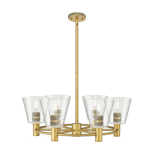 Innovations Caton 26in 6-Light Chandelier | Industrial Brushed Brass and Frosted Glass | Kitchen Island & Dining Room | Model 434-6CR-BB-G454