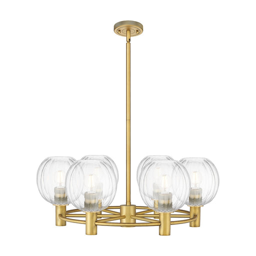 Innovations Preston Globe 27in 6-Light Chandelier | Industrial Brushed Brass and Clear Glass | Kitchen Island & Dining | Model 434-6CR-BB-G458-7CL