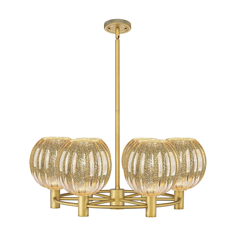 Innovations Preston Globe 27in 6-Light Chandelier | Industrial Brushed Brass and Mercury Glass | Kitchen Island & Dining | Model 434-6CR-BB-G458-7ME