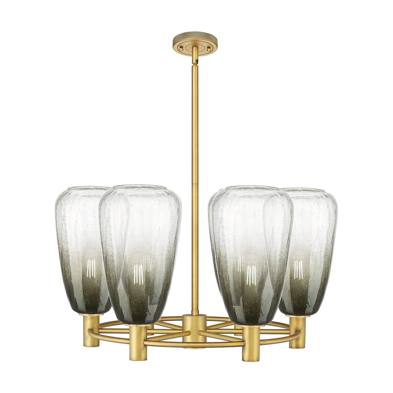 Innovations Brookhaven Almond 26in 6-Light Chandelier | Industrial Brushed Brass and Slate Glass | Dining Room & Kitchen | Model 434-6CR-BB-G480-6SL