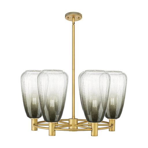 Innovations Brookhaven Almond 26in 6-Light Chandelier | Industrial Brushed Brass and Slate Glass | Dining Room & Kitchen | Model 434-6CR-BB-G480-6SL