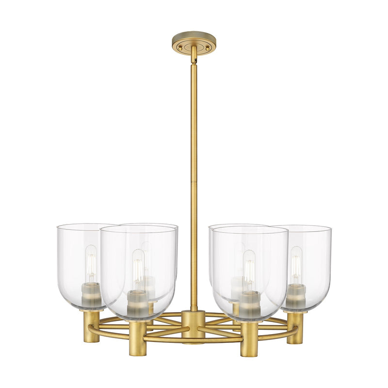 Innovations Bella 25in 6-Light Chandelier | Industrial Brushed Brass and Clear Glass | Kitchen Island & Dining Room | Model 434-6CR-BB-G558-6CL
