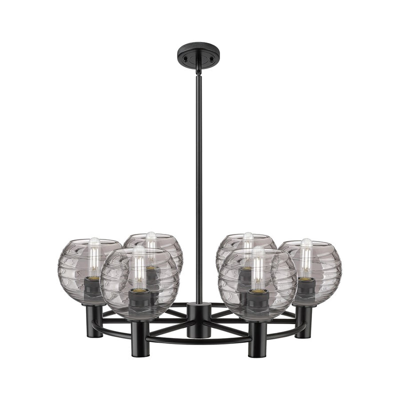 Innovations CP 6Lt 26" Athens DS Stem Chandelier, BK/SDS - 434-6CR-BK-G1213-6SM