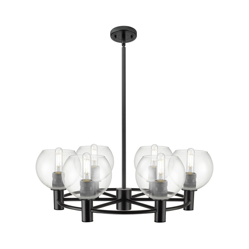 Innovations CP 6Lt 26" Athens Stem Chandelier, BK/CL - 434-6CR-BK-G122-6