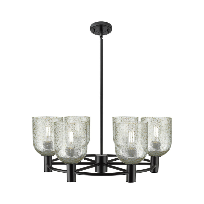 Innovations Caledonia 25in 6-Light Chandelier | Industrial Matte Black and Mica Glass | Kitchen Island & Dining Room | Model 434-6CR-BK-G259