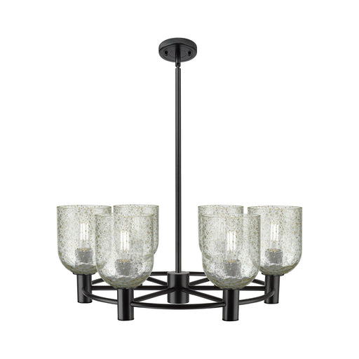 Innovations Caledonia 25in 6-Light Chandelier | Industrial Matte Black and Mica Glass | Kitchen Island & Dining Room | Model 434-6CR-BK-G259