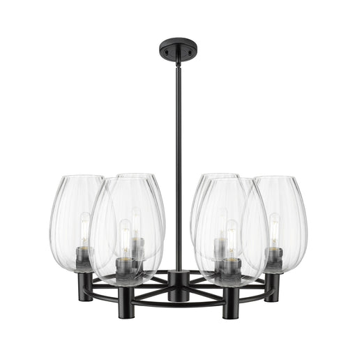 Innovations Preston Flute 26in 6-Light Chandelier | Industrial Matte Black and Clear Glass | Dining Room & Kitchen Island | Model 434-6CR-BK-G457-6CL