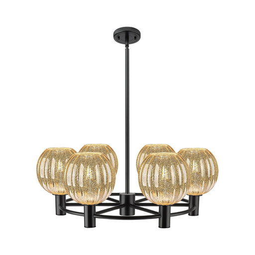 Innovations Preston Globe 27in 6-Light Chandelier | Industrial Matte Black and Mercury Glass | Dining Room & Kitchen | Model 434-6CR-BK-G458-7ME