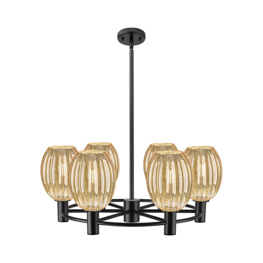 Innovations Preston Bulb 26in 6-Light Chandelier | Industrial Matte Black and Mercury Glass | Dining Room & Kitchen | Model 434-6CR-BK-G459-6ME