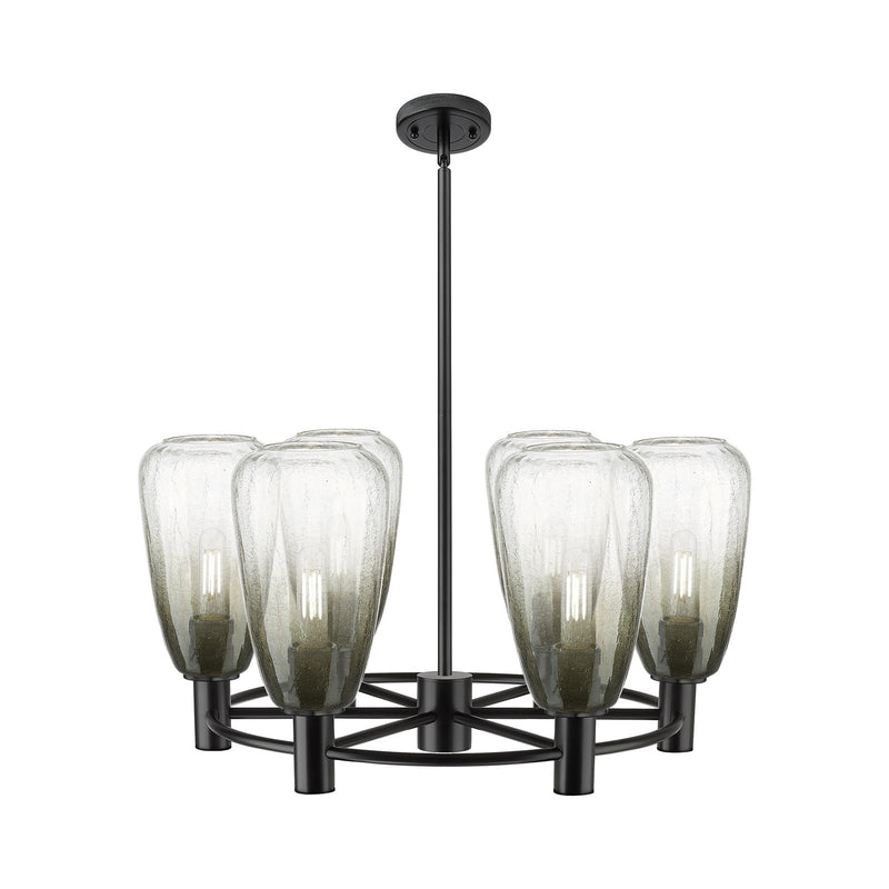 Innovations Brookhaven Almond 26in 6-Light Chandelier | Industrial Matte Black and Slate Glass | Dining Room & Kitchen | Model 434-6CR-BK-G480-6SL