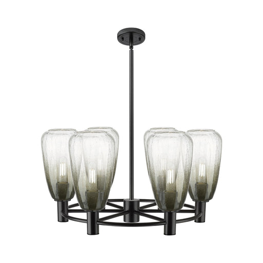 Innovations Brookhaven Almond 26in 6-Light Chandelier | Industrial Matte Black and Slate Glass | Dining Room & Kitchen | Model 434-6CR-BK-G480-6SL