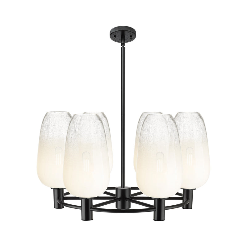 Innovations Brookhaven Flute 27in 6-Light Chandelier | Industrial Matte Black and Opal Glass | Kitchen Island & Dining | Model 434-6CR-BK-G484-7OP