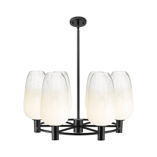 Innovations Brookhaven Flute 27in 6-Light Chandelier | Industrial Matte Black and Opal Glass | Kitchen Island & Dining | Model 434-6CR-BK-G484-7OP