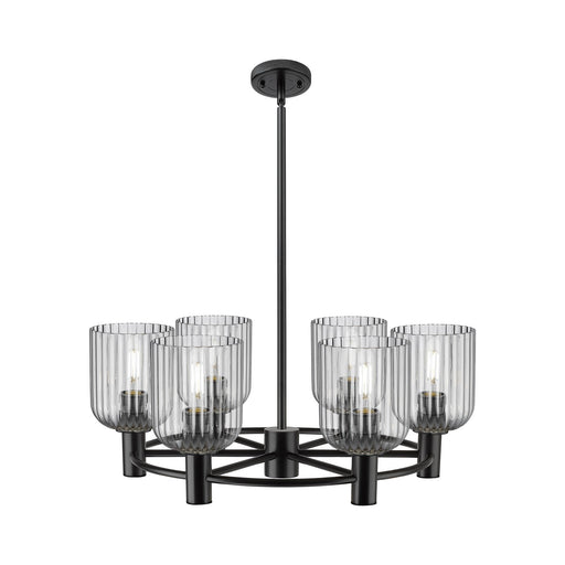 Innovations Crown Point 25in 6-Light Chandelier | Industrial Matte Black and Light Smoke Glass | Kitchen Island & Dining | Model 434-6CR-BK-G559-5SM