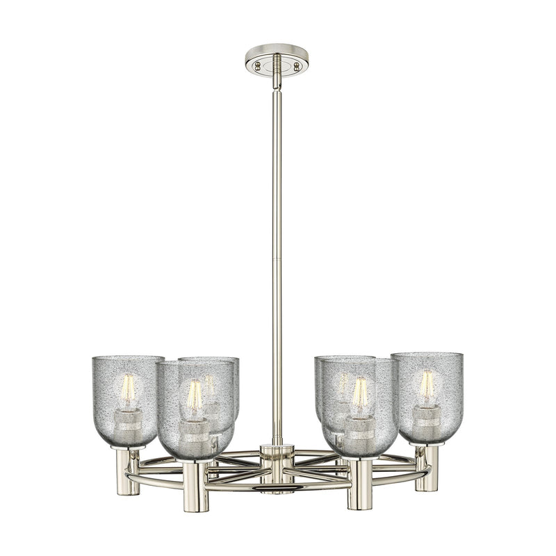 Innovations Caledonia 25in 6-Light Chandelier | Industrial Polished Nickel and Charcoal Glass | Dining Room & Kitchen Island | Model 434-6CR-PN-G257